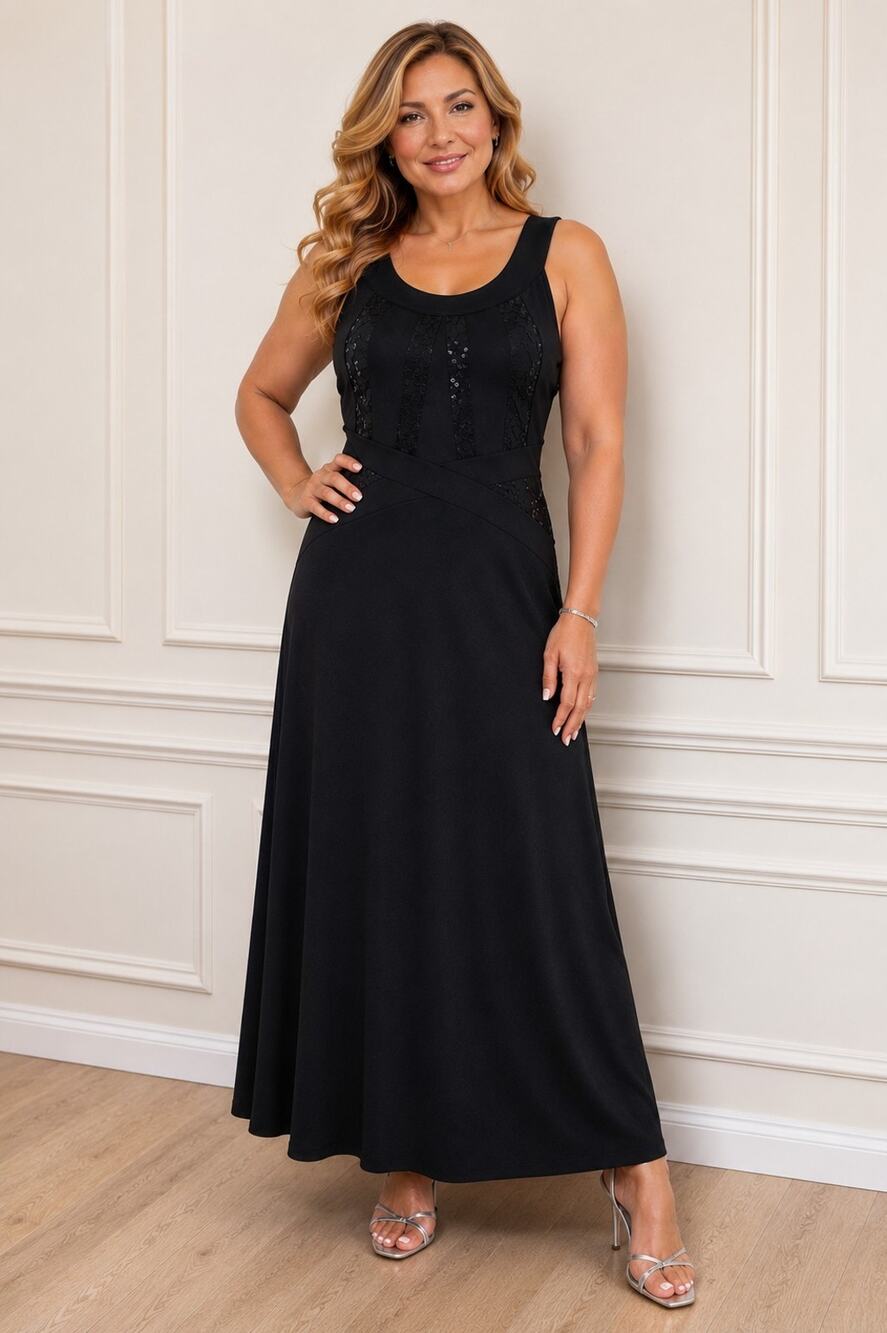 Lily & Lola Women's Black Lace Dress Sz S Maxi Seelvess NWT